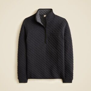 NWT J. Crew Quilted Quarter Zip Pullover Heather Black Combo Size L
